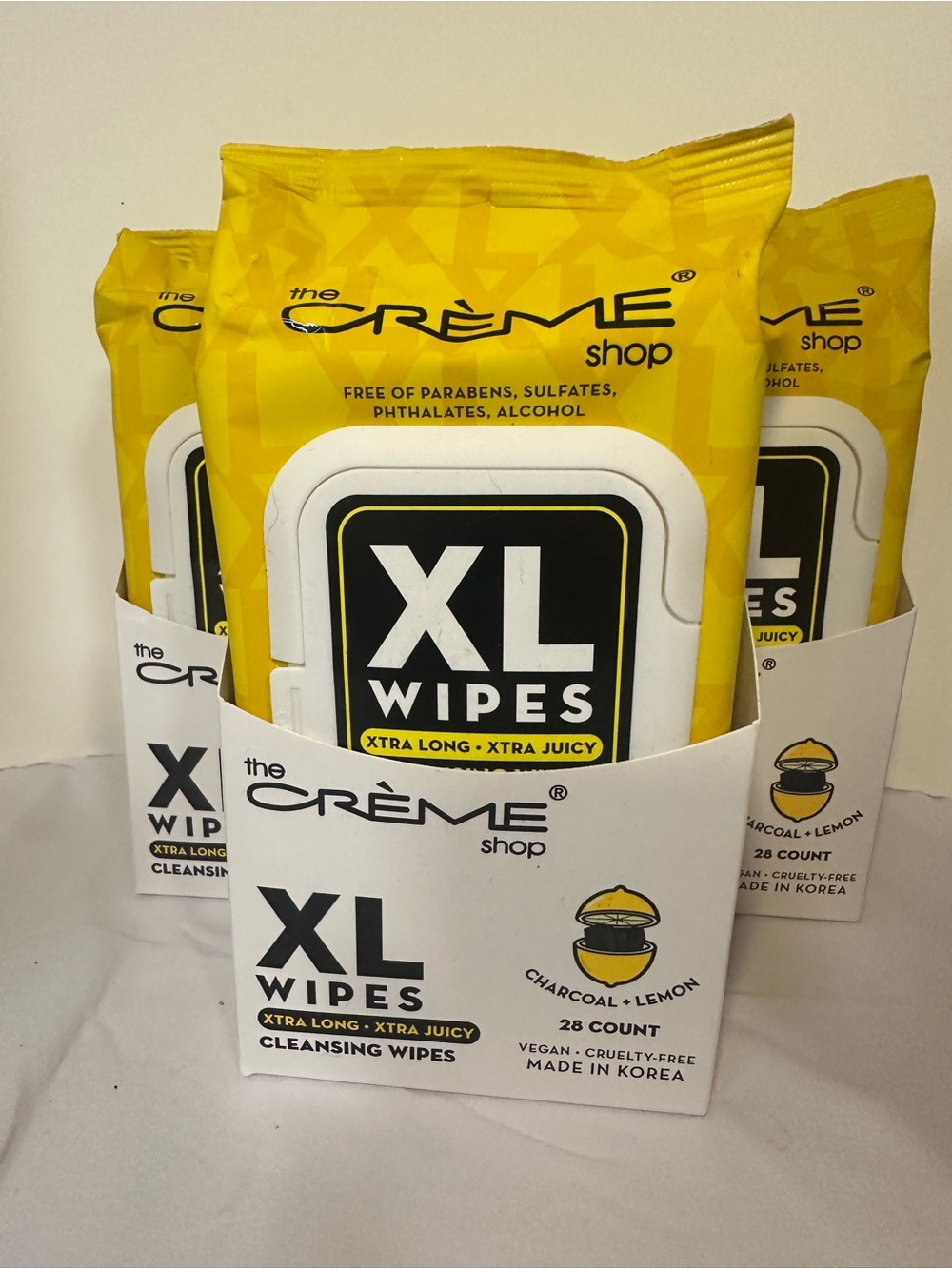 3Packs! The Crème Shop XL Wipes - 3xTWENTY EIGHT (28) COUNT! Lemon | Charcoal